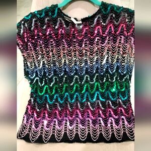 NWT Beautiful Vintage Women’s Choice Sequined Short Sleeve Top Size Small